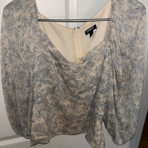 Express Women's Floral Blouse - Cream and Blue